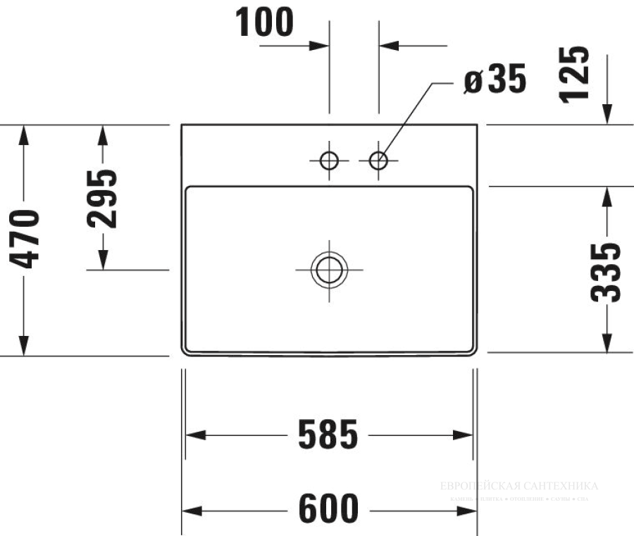 Раковина Duravit DuraSquare с шлифованным низом, 600x470 мм, без перелива, без отверстий под смеситель, цвет белый c покрытием WonderGliss - изображение 7