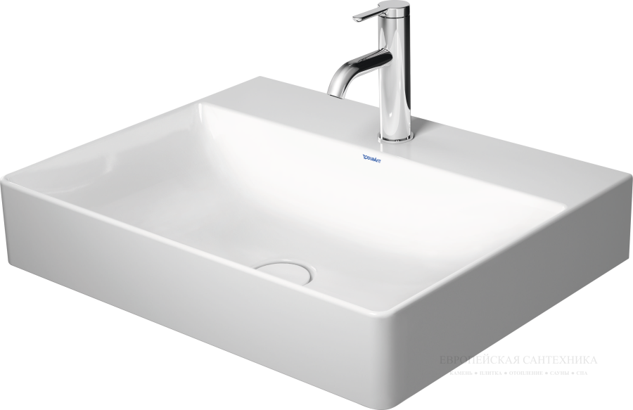 Раковина Duravit DuraSquare с шлифованным низом, 600x470 мм, без перелива, без отверстий под смеситель, цвет белый c покрытием WonderGliss - изображение 1