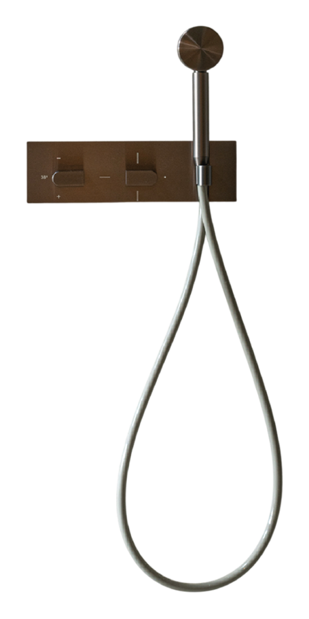 Термостат CeaDesign Sixty, настенный, ручной душ Ø70 мм, шланг в цвете Quartz Grey, Acqua Stop, внешняя часть, сталь, цвет Black Ivory Satin