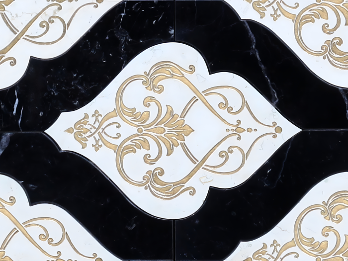 На изображении товар Akros Venezia Камень Luxurious Calliope Nero Marquinia Dim Biancone Gold 27X37X1 от официального представителя в Москве