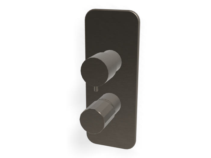 На изображении товар Смеситель для ванны/душа Carlo Frattini Spillo Tech, ручка V Collection, с переключателем на 2/3 потребителя, Н-260 мм, внешняя часть, цвет брашированный чёрный хром от официального представителя в Москве