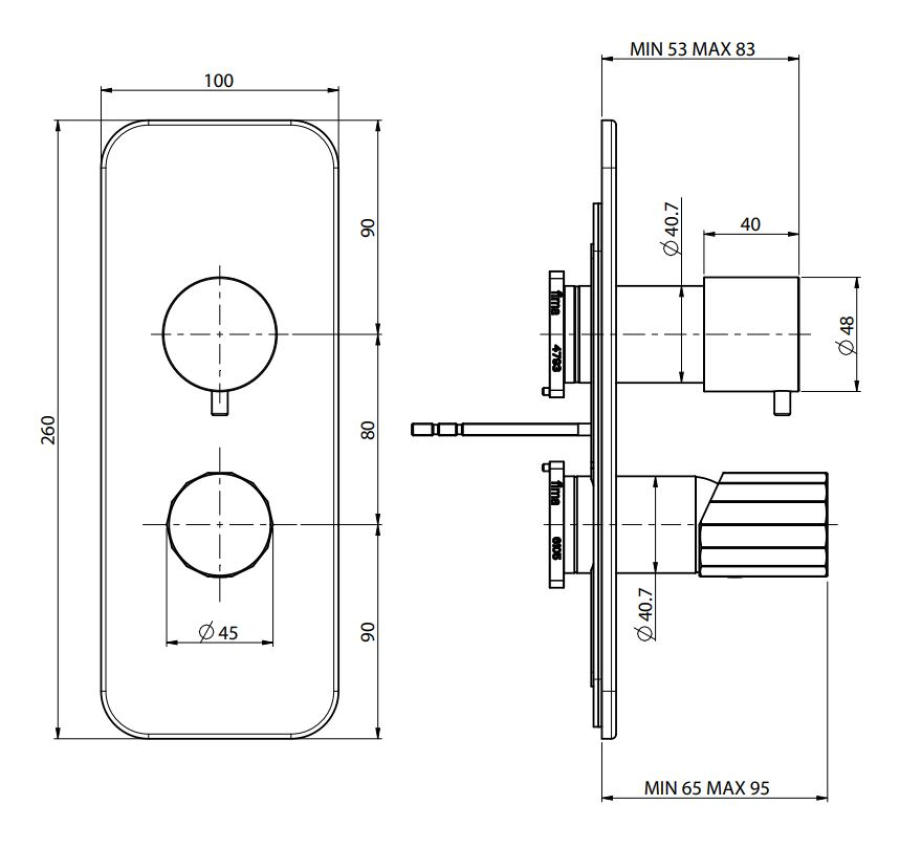 Смеситель для ванны/душа Carlo Frattini Spillo Tech, ручка V Collection, с переключателем на 2/3 потребителя, Н-260 мм, внешняя часть, цвет брашированный чёрный хром - изображение 3