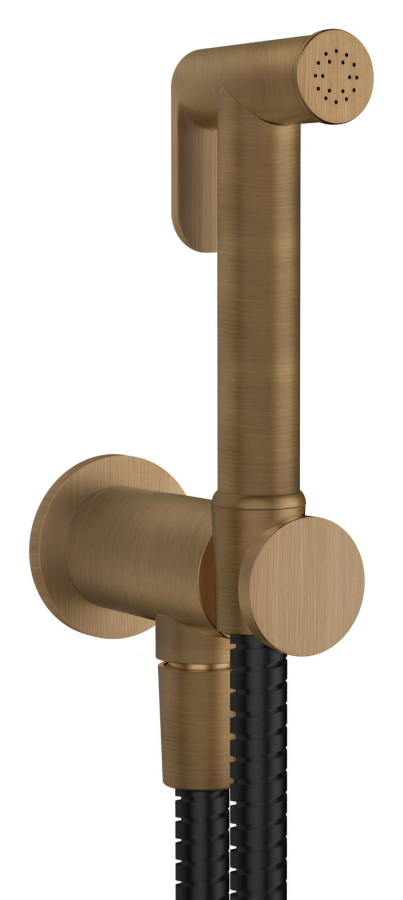 Гигиенический душ Gessi Tondo, шланг 1250 мм, шланговое подсоединение с держателем лейки, цвет Antique Brass