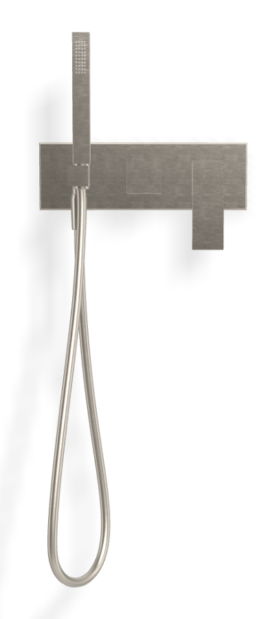 Смеситель для душа Carlo Frattini Zeta, встраиваемый, с переключателем на 2 потребителя, ручным душем, гибким шлангом, внешняя часть, цвет брашированный никель - изображение 1