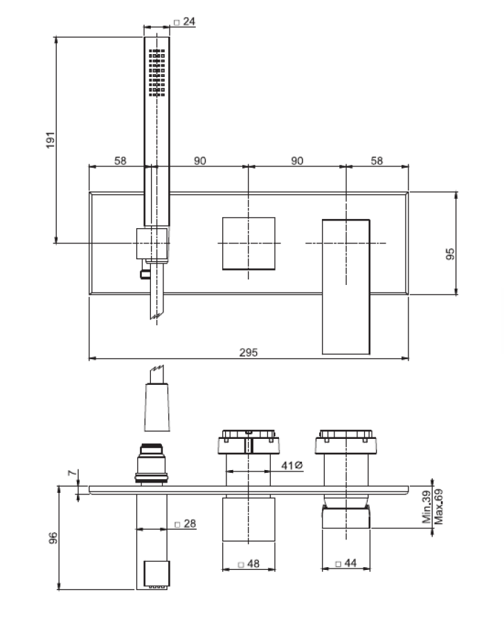 Смеситель для душа Carlo Frattini Zeta, встраиваемый, с переключателем на 2 потребителя, ручным душем, гибким шлангом, внешняя часть, цвет брашированный никель - изображение 3