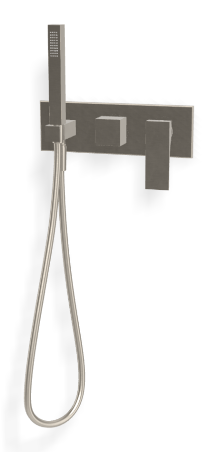 Смеситель для душа Carlo Frattini Zeta, встраиваемый, с переключателем на 2 потребителя, ручным душем, гибким шлангом, внешняя часть, цвет брашированный никель