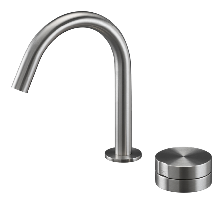 Смеситель для раковины CeaDesign Giotto Plus, на 2 отверстия, H-190 мм, поворотный излив, сталь, цвет сатинированная сталь