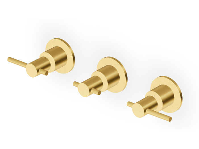 На изображении товар Смеситель Zucchetti Helm, для ванны/душа, встраиваемый, на 3 отверстия, внешняя часть, цвет PVD Brushed Gold (золото) от официального представителя в Москве