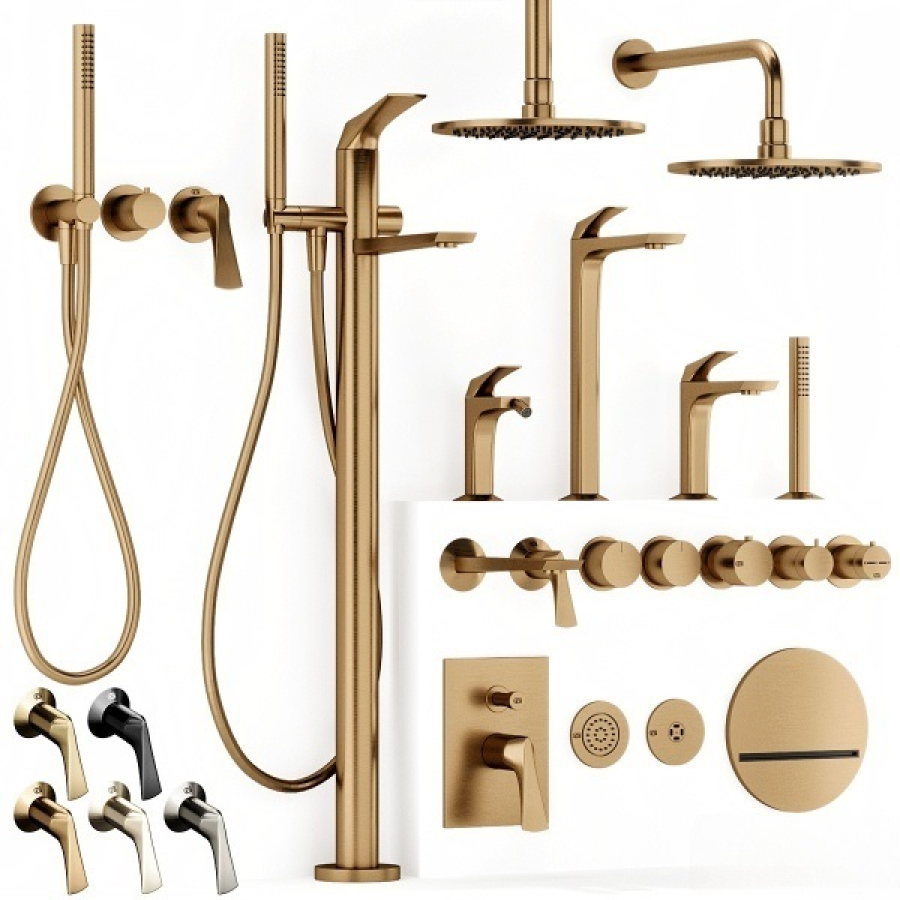 Смеситель для душа Gessi Ventaglio, встраиваемый, настенный, на 2 выхода, с ручным душем и переключателем, внешние части, цвет Brushed Brass PVD - изображение 2