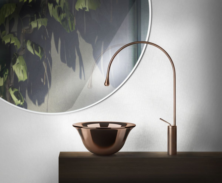 Cмеситель для раковины Gessi Goccia h745 мм, высокий с длинным изливом, без донного клапана, цвет Copper GHRC - изображение 1