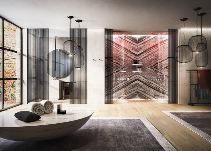 Душевая система Gessi Afilo, встраиваемая в потолок, 300x500 мм, с функциями тропический ливень, водопад, распыление, хромотерапия, цвет Matte White - изображение 4