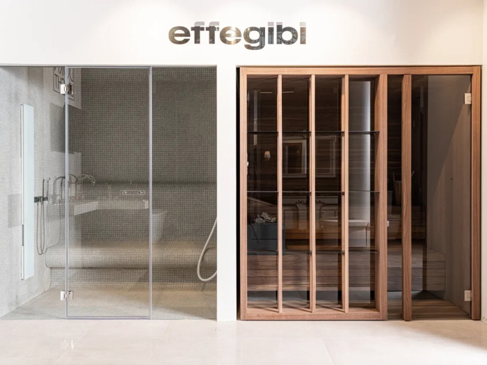 На изображении товар Сауна модульная Effe Yoku.S 80, правосторонняя, 202 x 180 x h-214 см, цвет canaletto walnut от официального представителя в Москве