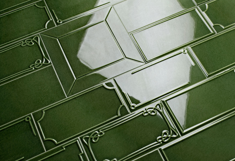 Etruria Керамическая плитка ART DÉCO 12.4X25 Vector Frame B Emerald Green Craquele' - изображение 1