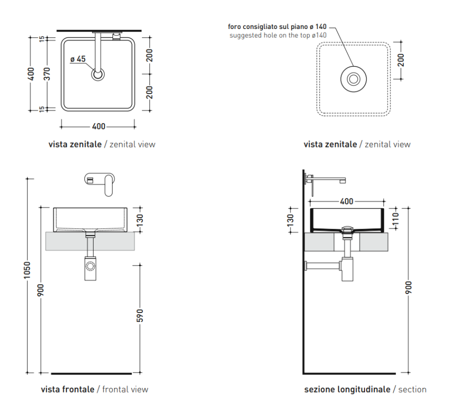 Раковина Flaminia Miniwash подвесная/накладная, 400х400 мм, цвет белый глянцевый - изображение 4
