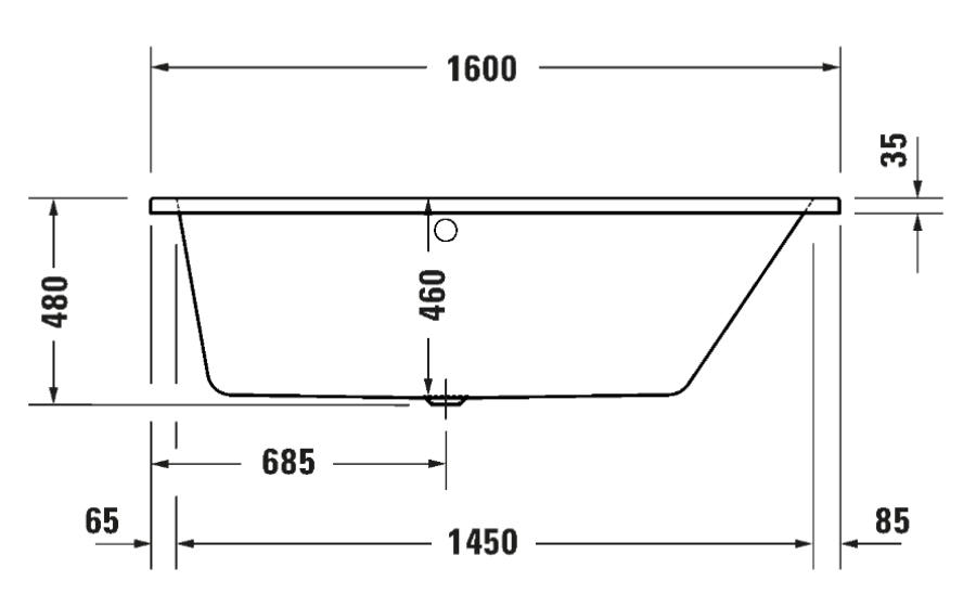 Ванна Duravit Duravit No.1, встраиваемая, 1600x850 мм, трапеция, правый наклон, цвет белый - изображение 9