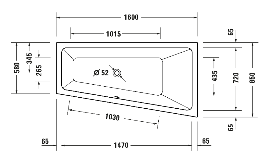 Ванна Duravit Duravit No.1, встраиваемая, 1600x850 мм, трапеция, правый наклон, цвет белый - изображение 8
