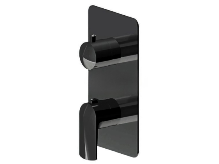 На изображении товар Термостат для душа Newform Delta Zero, встраиваемый, настенный, ручка установки температуры и запорный вентиль, внешняя часть, цвет Matt Black от официального представителя в Москве