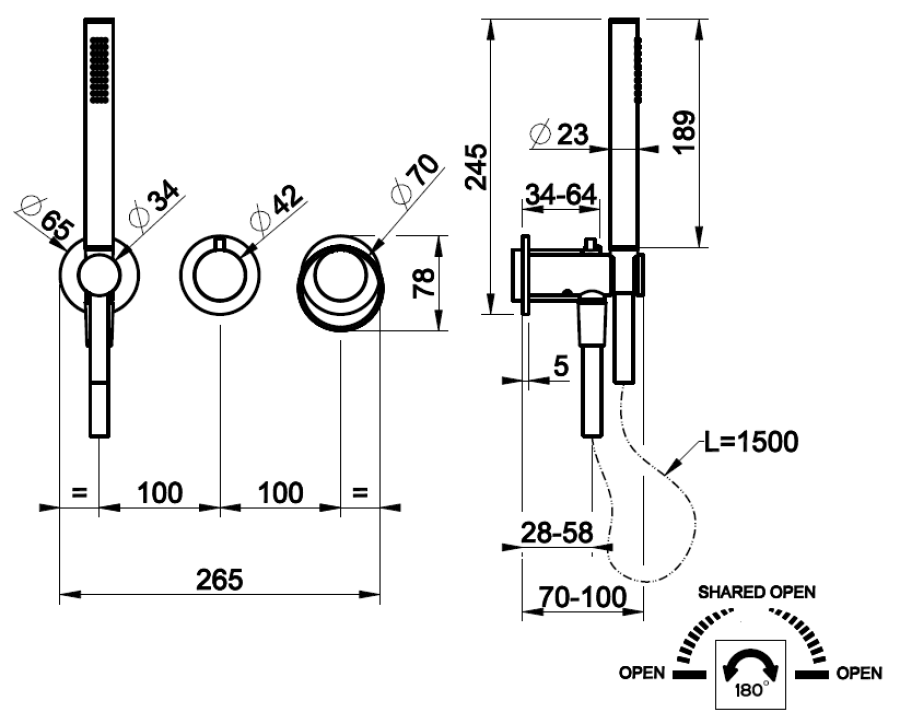 Смеситель для душа Gessi Anello, встраиваемый, 265x100 мм, однорычажный, с душевой лейки, внешняя часть, цвет Copper PVD - изображение 1