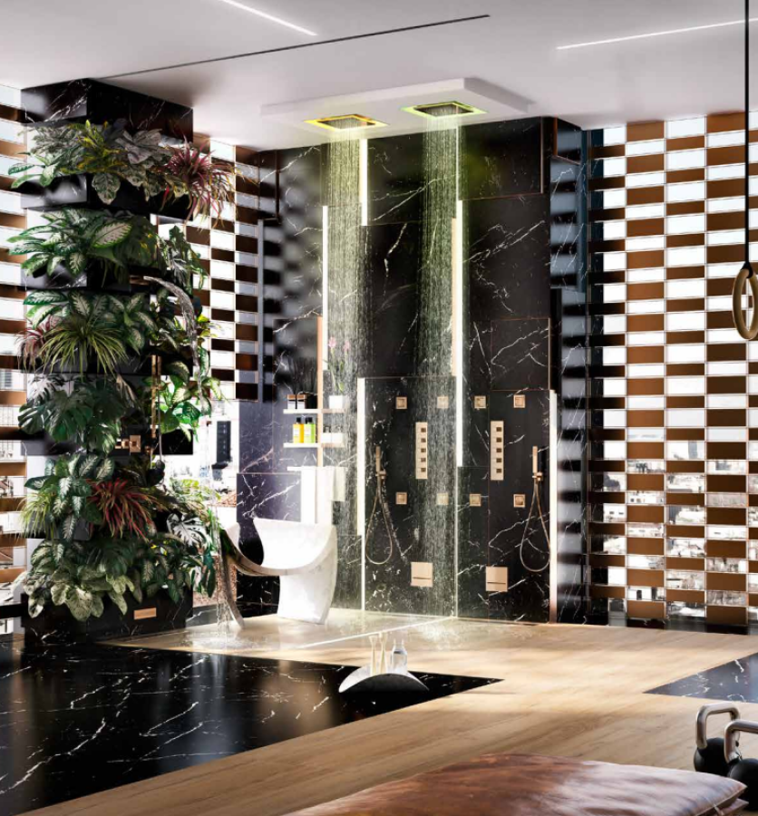 Накладная панель верхнего душа Gessi Afilo, с функцией дождя, 500х500 мм, цвет warm bronze brushed PVD - изображение 1