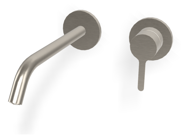 На изображении товар Смеситель для раковины Carlo Frattini Snap, настенный, без донного клапана, с аэратором, излив 200 мм, внешняя часть, цвет никель брашированный от официального представителя в Москве