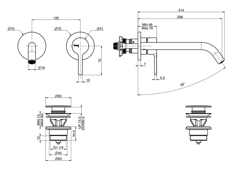 Смеситель для раковины Carlo Frattini Snap, настенный, без донного клапана, с аэратором, излив 200 мм, внешняя часть, цвет никель брашированный - изображение 3