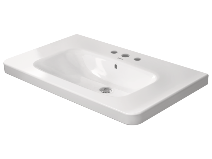 На изображении товар Раковина Duravit DuraStyle для мебели, 800х480 мм, с переливом, 3 отверстия под смеситель, цвет белый от официального представителя в Москве