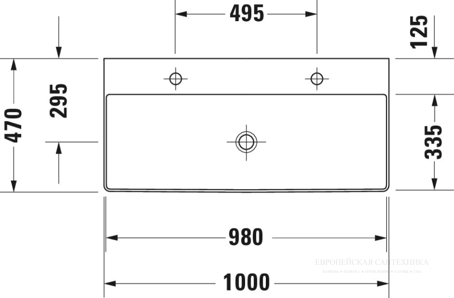 Раковина Duravit DuraSquare для мебели, 1000х470 мм, без перелива, на 2 отверстия под смесители, цвет белый c покрытием WonderGliss - изображение 3