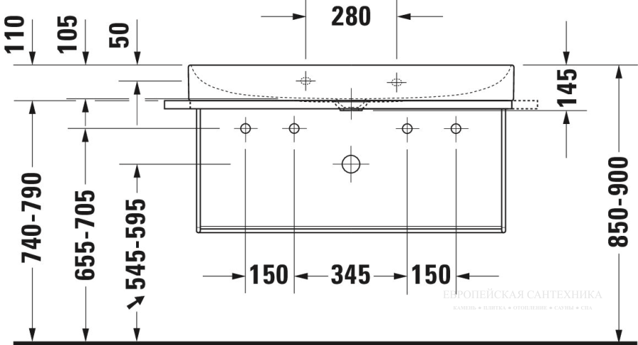 Раковина Duravit DuraSquare для мебели, 1000х470 мм, без перелива, на 2 отверстия под смесители, цвет белый c покрытием WonderGliss - изображение 5