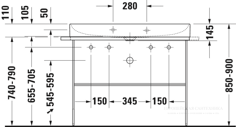 Раковина Duravit DuraSquare для мебели, 1000х470 мм, без перелива, на 2 отверстия под смесители, цвет белый c покрытием WonderGliss - изображение 7