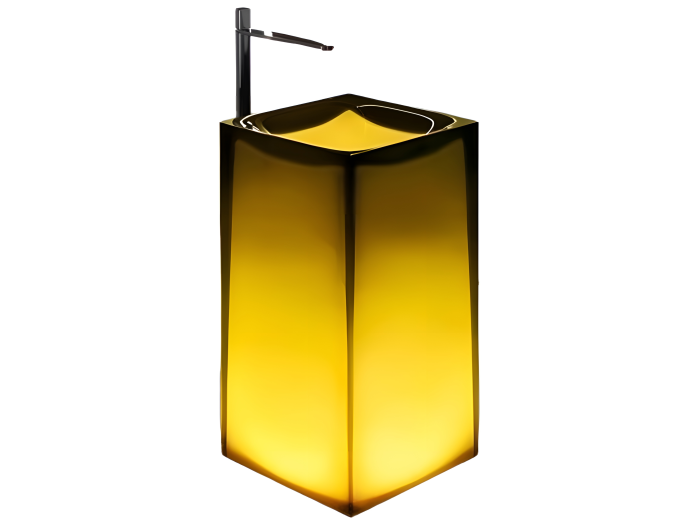 На изображении товар Раковина Antonio Lupi Aura 450 х 450 х H 850 мм, напольная со светодиодной подсветкой LED, цвет Ocra от официального представителя в Москве