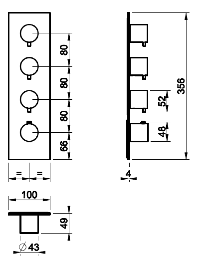 Термостат Gessi316, встраиваемый, на 3 выхода, внешняя часть, цвет Steel Brushed - изображение 1