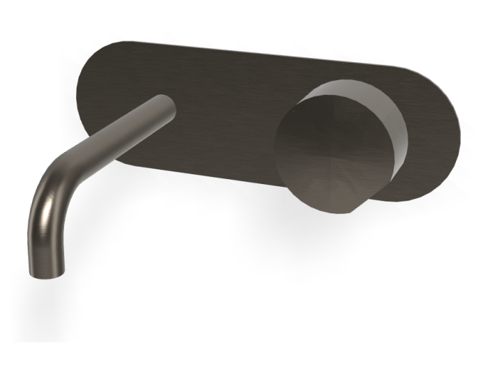 На изображении товар Смеситель для раковины Carlo Frattini SO, настенный, без ручек, с донным клапаном Click-Clack, излив 147 мм, внешняя часть, цвет брашированный чёрный хром от официального представителя в Москве