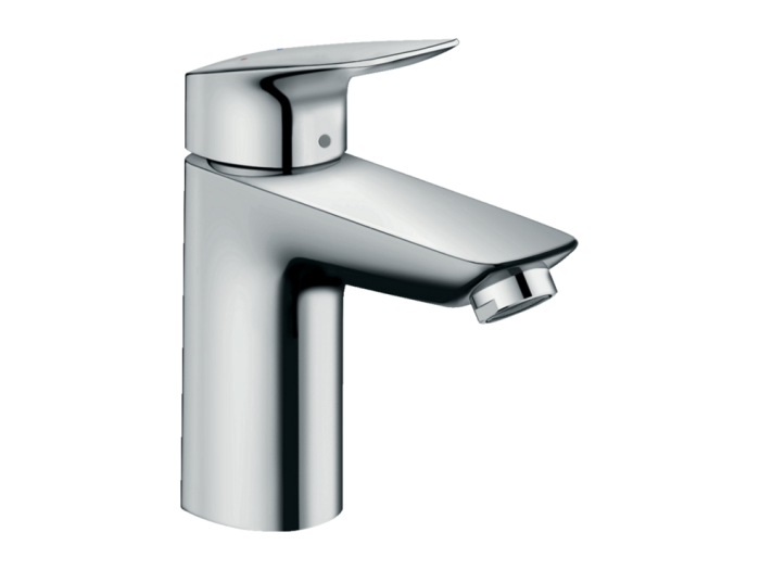 На изображении товар Смеситель для раковины Hansgrohe Logis 100, однорычажный, с донным клапаном, цвет Хром от официального представителя в Москве