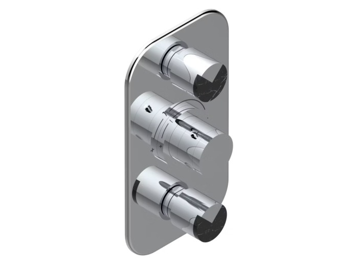 На изображении товар Термостатический смеситель THG Le 9 Nero Marquina, с 2 регуляторами управления, цвет хром от официального представителя в Москве