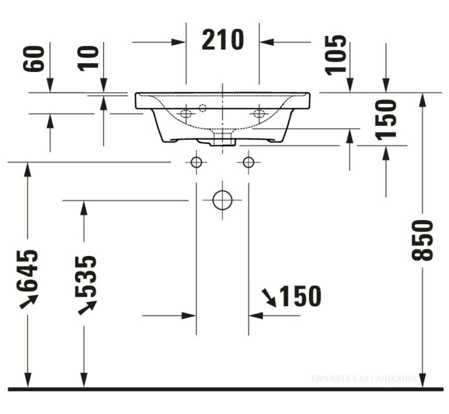 Раковина Duravit D-Neo для рук, 500х400 мм, с переливом, 1 отверстие под смеситель, цвет белый с покрытием WonderGliss - изображение 8