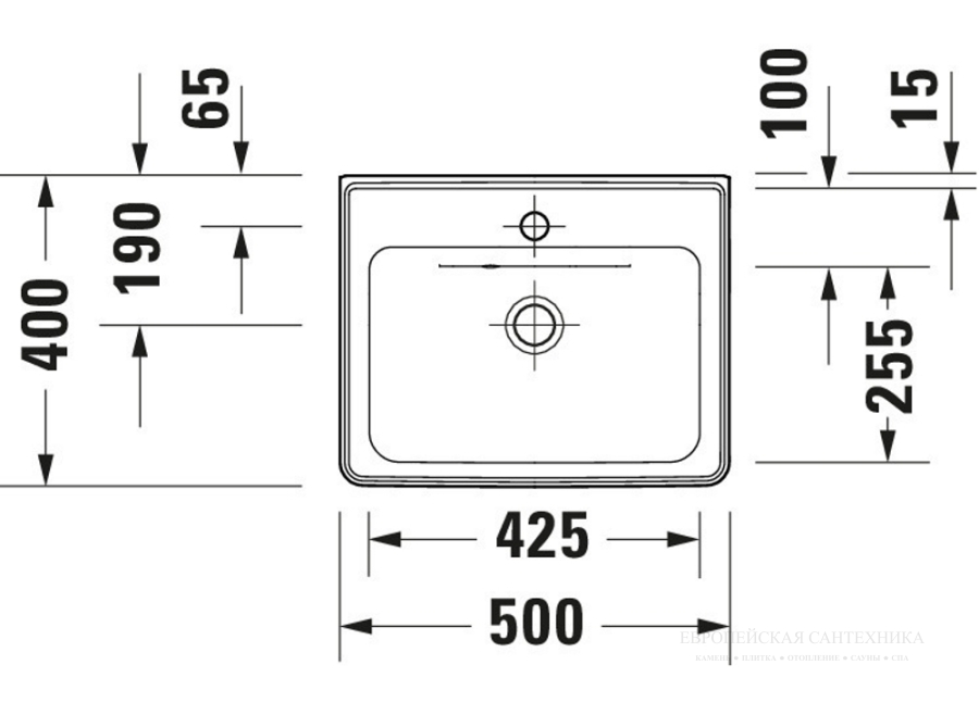 Раковина Duravit D-Neo для рук, 500х400 мм, с переливом, 1 отверстие под смеситель, цвет белый с покрытием WonderGliss - изображение 6