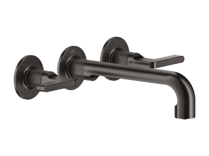 На изображении товар Смеситель для раковины Gessi Inciso настенный, без донного клапана, встраиваемый, цвет Black Metal Brushed PVD от официального представителя в Москве