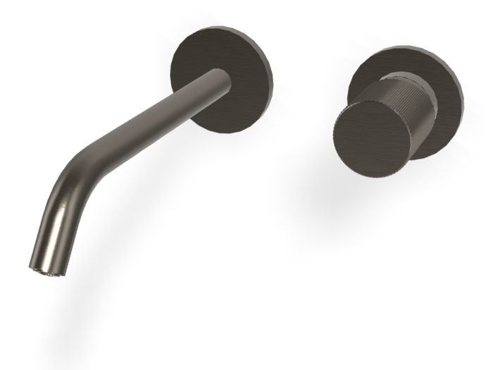 На изображении товар Смеситель для раковины Carlo Frattini Spillo Tech, ручка X Collection, настенный, с донным клапаном Click-Clack, излив 210 мм, внешняя часть, цвет брашированный чёрный хром от официального представителя в Москве