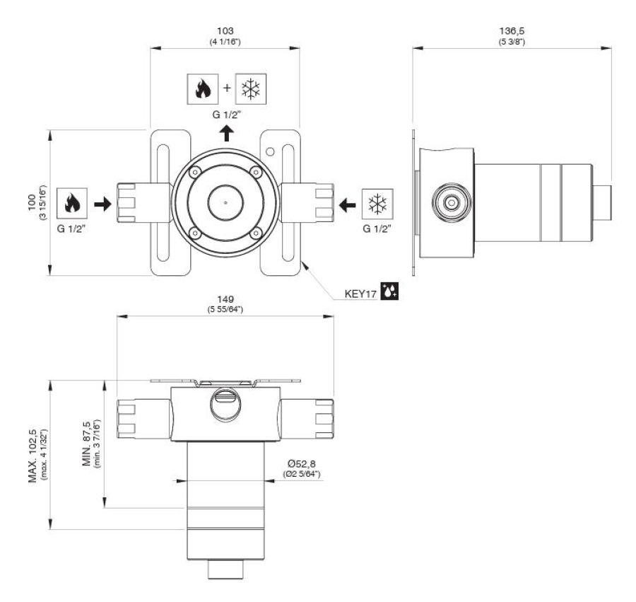 Скрытая часть CEA Design Built-in Parts, для настенного термостатического смесителя, PTR 27 - изображение 1