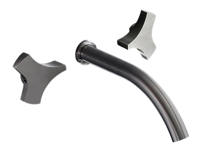 На изображении товар Смеситель для раковины CeaDesign Ziqq, настенный, на 3 отверстия, излив 220 мм, внешняя часть, сталь, цвет сатинированная бронза от официального представителя в Москве