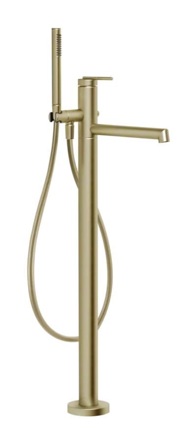 Смеситель для ванны Gessi Ingranaggio, напольный, с ручным душем, встраиваемый, цвет Brass Brushed PVD