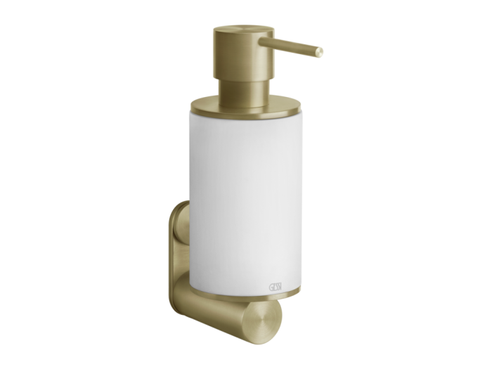 На изображении товар Дозатор Gessi 316, настенный, цвет White/Brass Brushed PVD от официального представителя в Москве