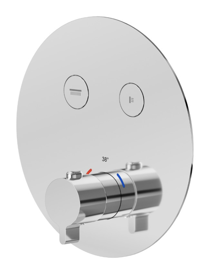 Термостат Newform O’Rama, встраиваемый, с ручкой установки температуры, с кнопками включения/выключения, внешняя часть, цвет Gold Satin