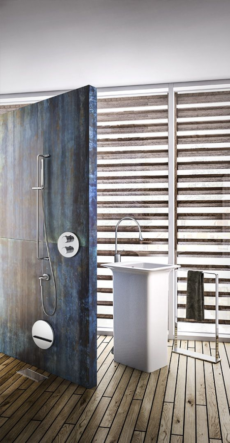 Смеситель для раковины Gessi Goccia, напольный, h1453 мм, с поворотным изливом 387 мм, без донного клапана, внешняя часть, цвет Black Metal GHRC - изображение 1