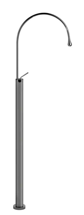 Смеситель для раковины Gessi Goccia, напольный, h1453 мм, с поворотным изливом 387 мм, без донного клапана, внешняя часть, цвет Black Metal GHRC