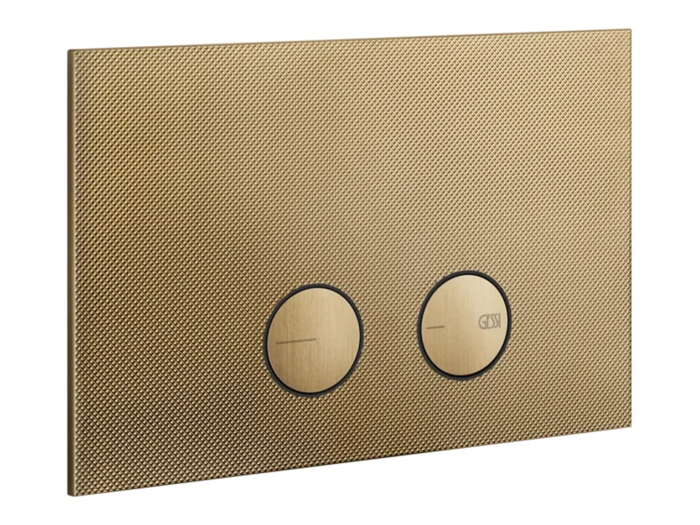 На изображении товар Клавиши смыва Gessi с панелью Diamantato, для унитаза, к инсталляции Geberit (Geberit Sigma 8 и Geberit Sigma 12), цвет Warm Bronze Brushed PVD от официального представителя в Москве