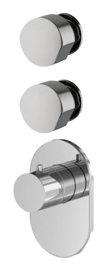 Термостат Carlo Frattini SO, без ручек, с 2 запорными вентилями, горизонтальная/вертикальная установка, ширина 100 мм, внешняя часть, цвет хром