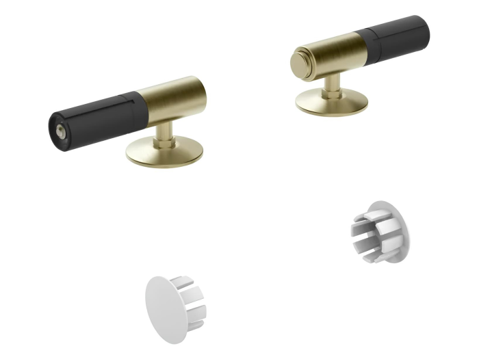 На изображении товар Петли плавного закрывания и пробки для боковых отверстий Gessi Origini, для сиденья унитазов, цвет Brushed Brass PVD от официального представителя в Москве
