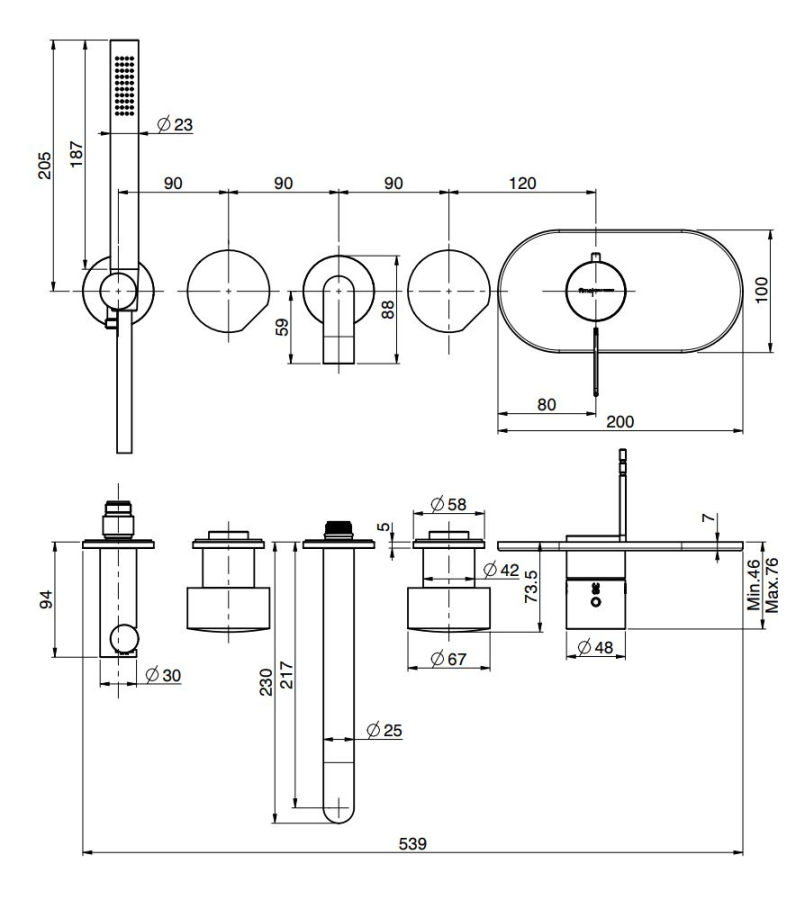 Термостат для ванны Carlo Frattini SO, без ручек, на 2 потребителя, с ручным душем, гибким шлангом хромалюкс 1500 мм, внешняя часть, цвет никель брашированный - изображение 1