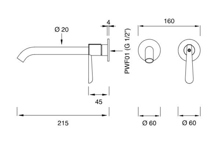 Смеситель для раковины CEA Design Lutezia Plus, настенный, на 2 отверстия, излив L. 215 мм, внешняя часть, сталь, цвет Black Diamond сатинированный - изображение 2